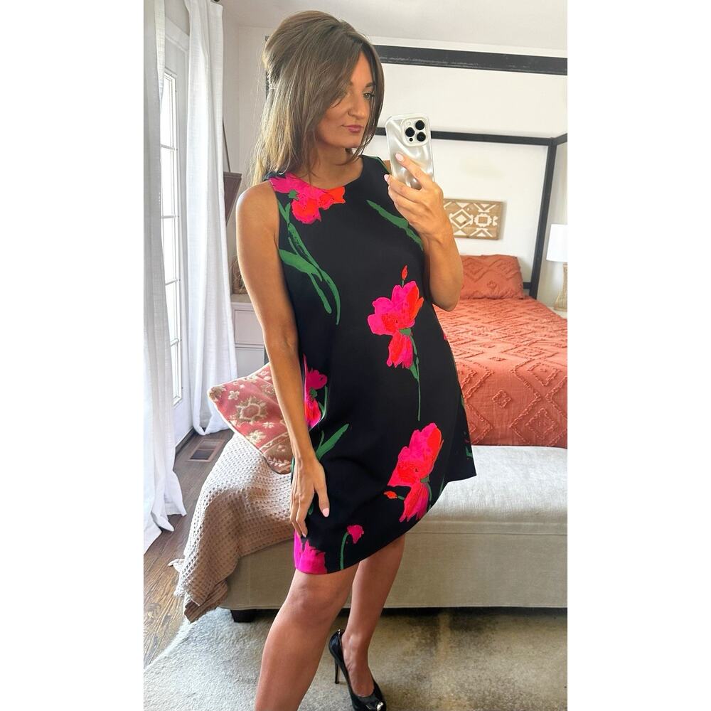 Ralph Lauren Size 12 Black Vibrant Floral Sheath Dress